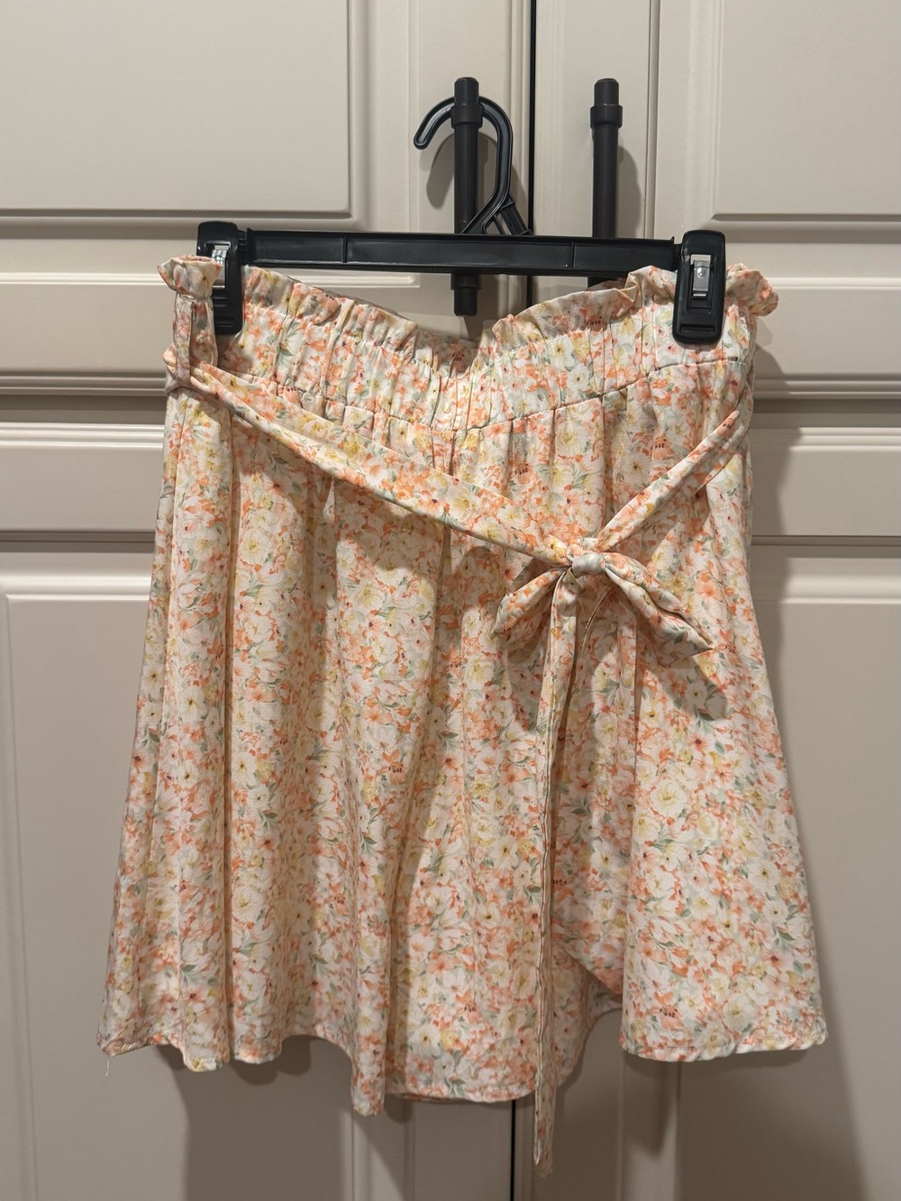Skies Are Blue Peach and Cream Floral Tie-Waist Skater Skirt